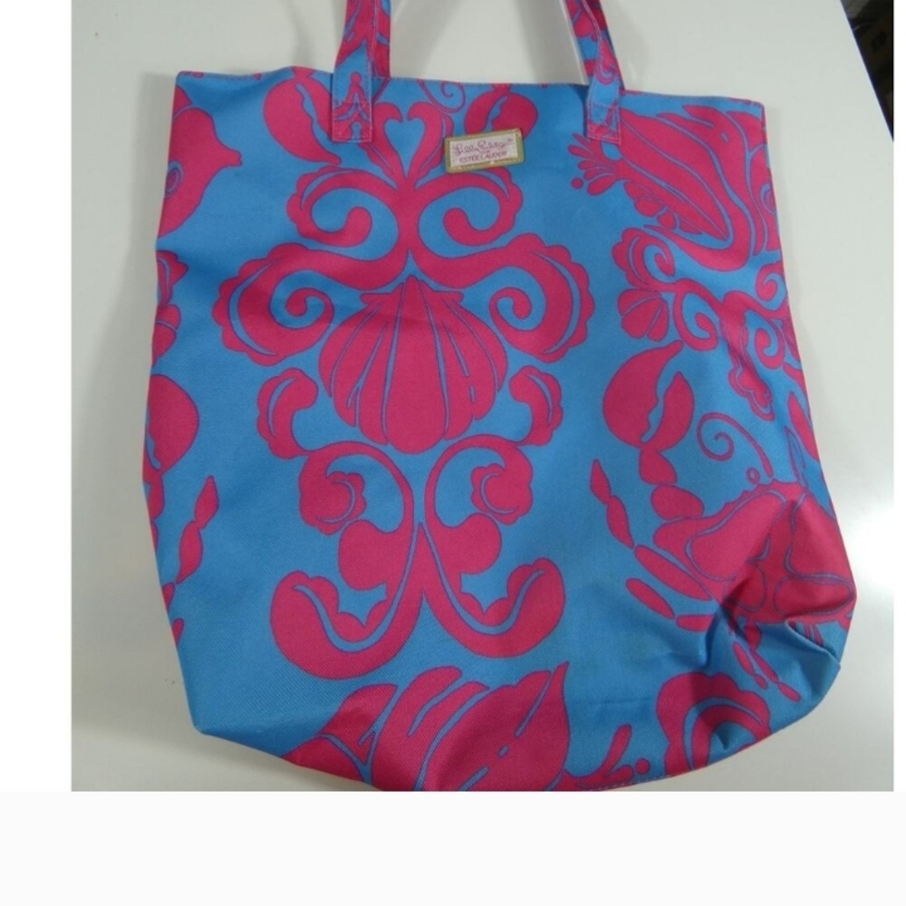 Lilly Pulitzer Blue and Pink Decorative Pattern Tote